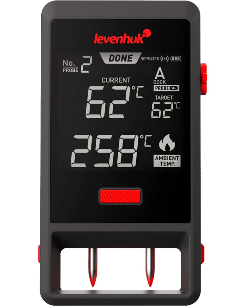 Термометър за месо Levenhuk BT50 Термометър за месо Levenhuk BT50 - С 2 безжични сонди и USB Type-C кабел от серията Wezzer Grill -
