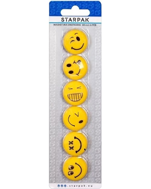Магнити за бяла дъска Starpak - Emoji Магнити за бяла дъска Starpak - Emoji - 6 броя с ∅ 3 cm -