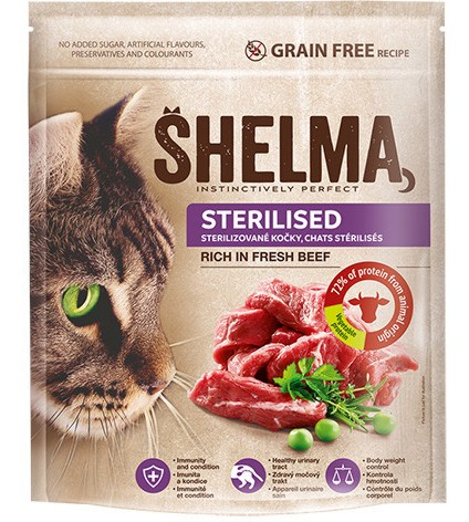 Суха храна за кастрирани котки SHELMA Sterilised Суха храна за кастрирани котки SHELMA Sterilised - 0.75 и 8 kg, с говеждо - храна