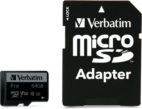Micro SDXC   64 GB Verbatim Pro U3 - Class 10, UHS-I U3, V30,  SD  - 