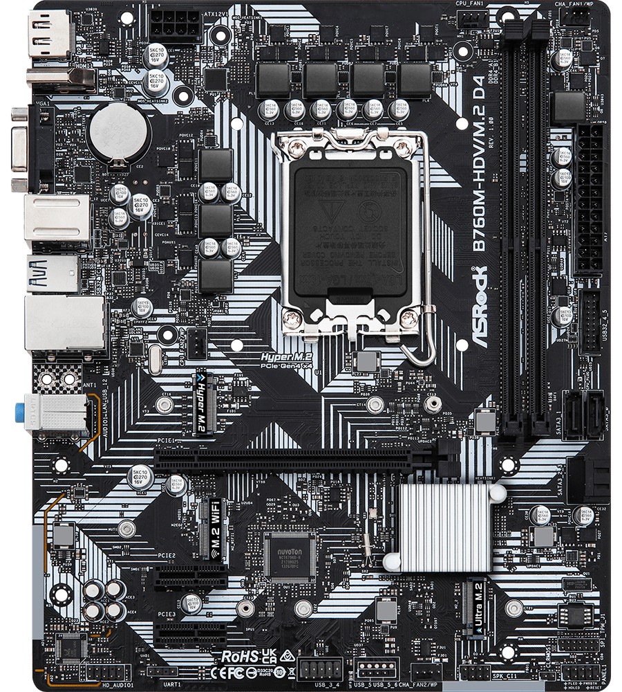 Дънна платка ASRock B760M-HDV/M.2 D4 Дънна платка ASRock B760M-HDV/M.2 D4 - LGA 1700, Intel B760, DDR4, Micro ATX -