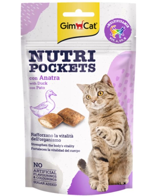 Лакомства за котки GimCat Nutri Pockets Лакомства за котки GimCat Nutri Pockets - 60 g, с патешко и витамини - храна