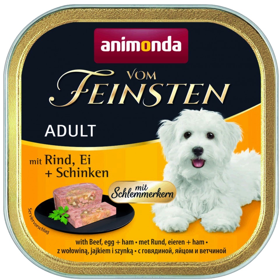 Пастет за кучета 2 в 1 Animonda Vom Feinsten Adult Пастет за кучета 2 в 1 Animonda Vom Feinsten Adult - 150 g, с говеждо, яйца и шунка, от 1 до 6 години - продукт