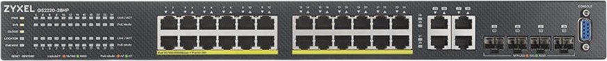 Суич ZyXEL GS2220-28HP Суич ZyXEL GS2220-28HP - 24 x GbE PoE, 4 x GbE Uplink, 56 Gbps -