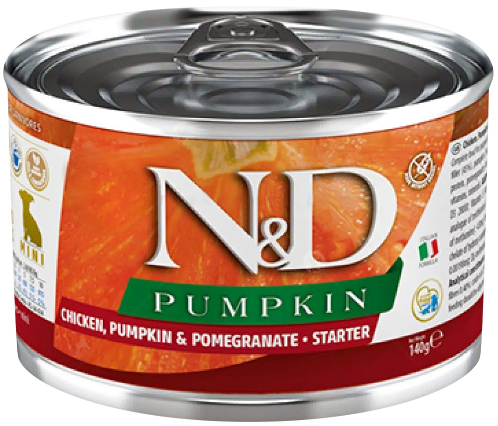 �������� �� ������ N&D Starter Mini - 140 g, � �������, ����� � ���, �� ������� Pumpkin, �� ������ ������, �� 0 �� 2 ������ - �����