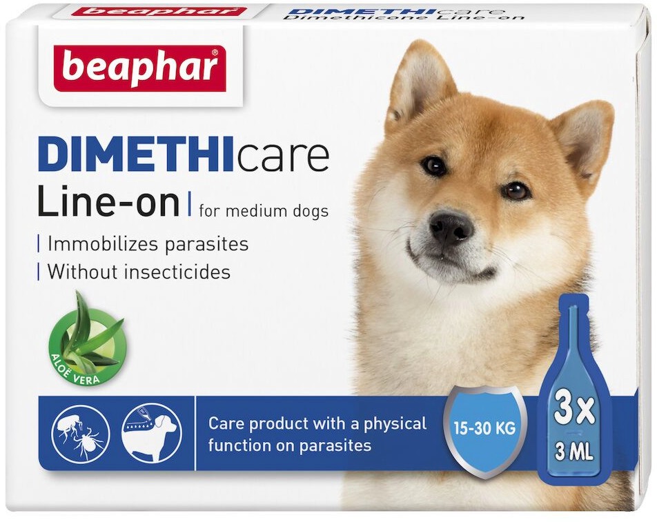 Репелентни капки за кучета от средни породи Beaphar Dimethicare Репелентни капки за кучета от средни породи Beaphar Dimethicare - 3 пипети x 3 ml, за над 12 седмици - продукт