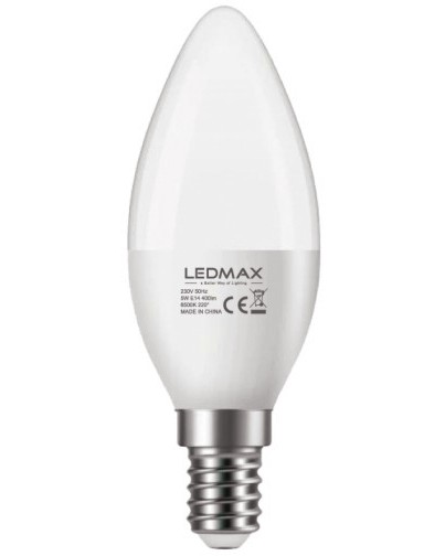 LED крушка LEDMAX C37 Е14 5 W 6500K LED крушка LEDMAX C37 Е14 5 W 6500K - 80 lm -