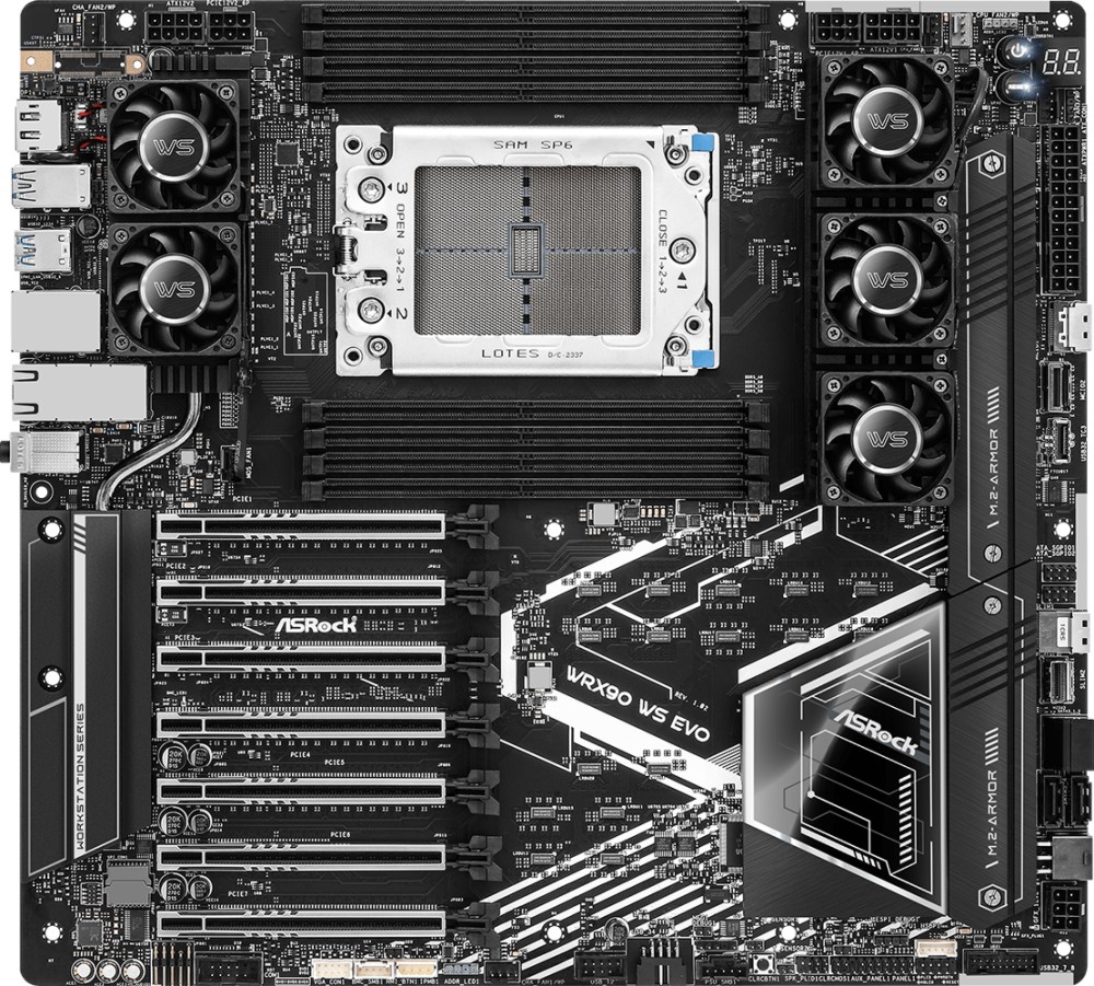 Дънна платка ASRock WRX90 WS EVO Дънна платка ASRock WRX90 WS EVO - AMD sTR5, AMD WRX90, DDR5, EEB -