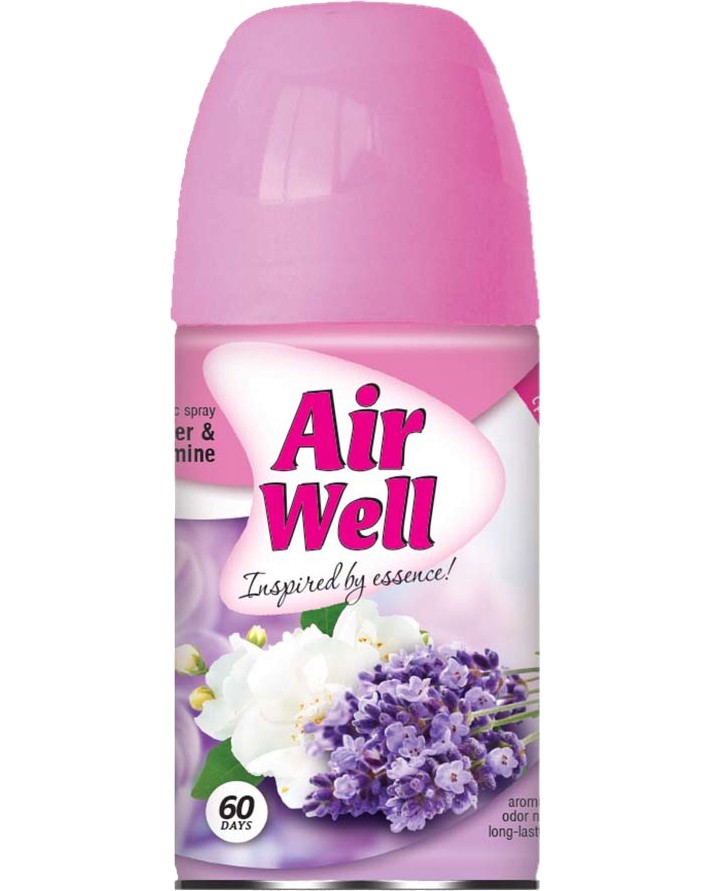Пълнител за ароматизатор Air Well Jasmin & Lavender Пълнител за ароматизатор Air Well Jasmin & Lavender - 250 ml, с аромат на жасмин и лавандула - продукт