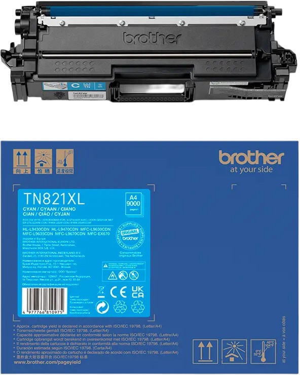 Тонер касета Brother TN-821XLC Cyan Тонер касета Brother TN-821XLC Cyan - 9000 страници -