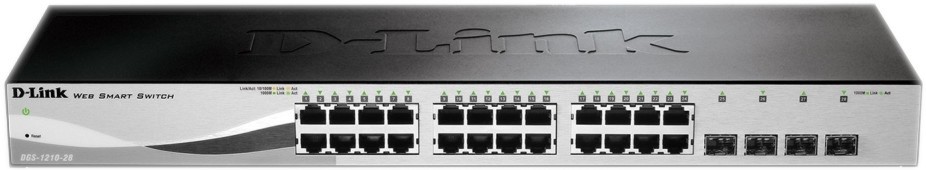Суич D-Link DGS-1210-28 Суич D-Link DGS-1210-28 - 24 порта RJ-45, 4 порта SFP, 1000 Mbps -