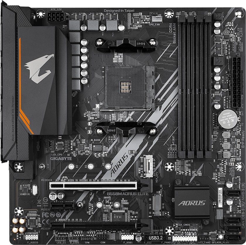 Дънна платка Gigabyte B550M Aorus Elite Дънна платка Gigabyte B550M Aorus Elite - AMD AM4, AMD B550, DDR4, Micro ATX -