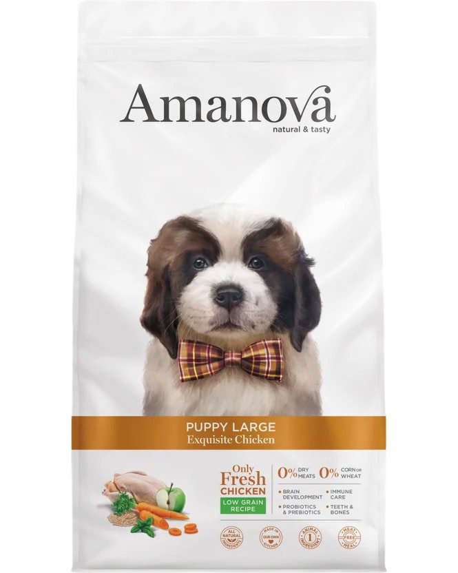 Натурална суха храна за кучета Amanova Puppy Large Натурална суха храна за кучета Amanova Puppy Large - 12 kg, с пилешко, за големи породи, от 1 до 12 месеца - храна