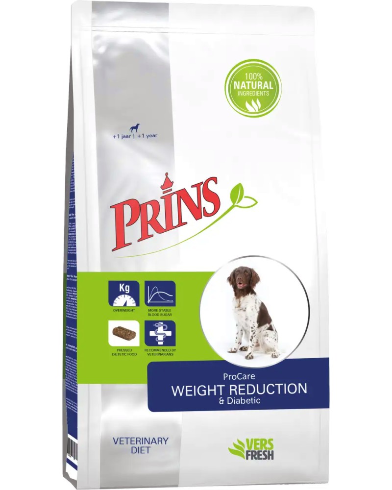 Натурална суха храна за кучета за контрол на теглото и при диабет Prins Procare Pressed Weight Reduction & Diabetic Натурална суха храна за кучета за контрол на теглото и при диабет Prins Procare Pressed Weight Reduction & Diabetic - 3 и 12 kg, от серията Dietetic, за всички породи, над 1 година - храна