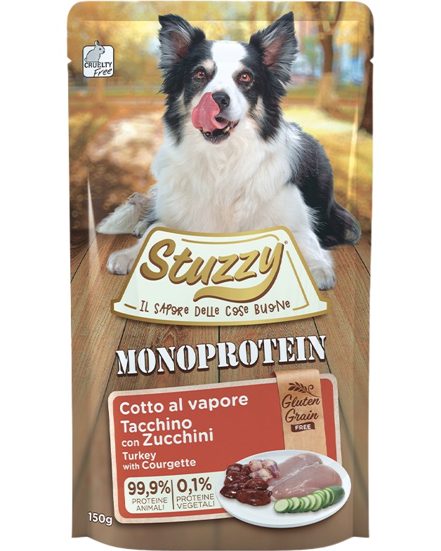 Пауч за кучета Stuzzy Monoprotein Adult Пауч за кучета Stuzzy Monoprotein Adult - 150 g, с пуешко и тиквички, в зряла възраст - храна