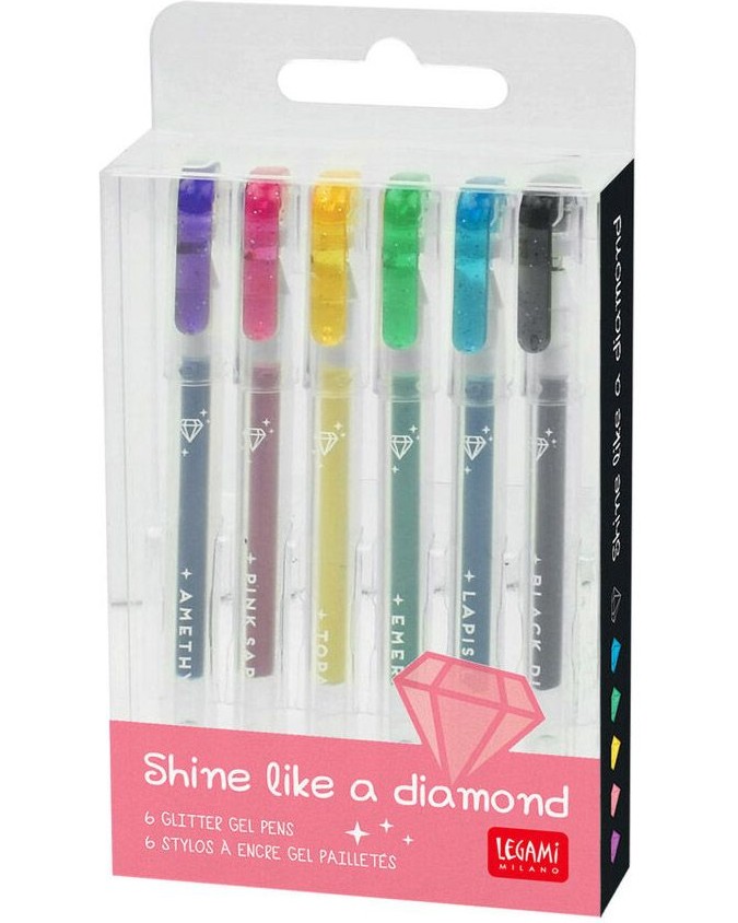 Гел химикалки с брокатен ефект Legami Гел химикалки с брокатен ефект Legami - 6 цвята -