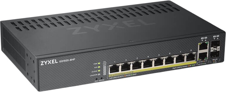 Суич ZyXEL GS1920-8HPv2 Суич ZyXEL GS1920-8HPv2 - 8 x GbE PoE+, 2 x Gigabit Combo (RJ45/SFP) -