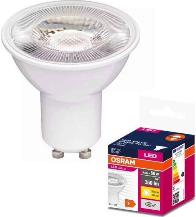 LED луничка Osram PAR16 50 840 GU10 5 W 4000K LED луничка Osram PAR16 50 840 GU10 5 W 4000K - 350 lm от серията Value Plast -