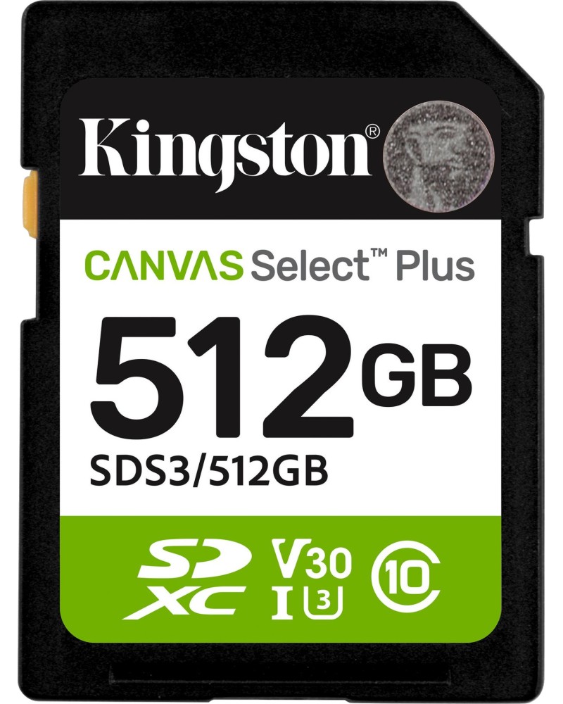 SDXC карта памет 512 GB Kingston Canvas Select Plus SD SDXC карта памет 512 GB Kingston Canvas Select Plus SD - Class 10, UHS-I U3, V30 -