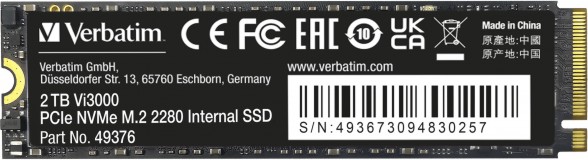 SSD памет Verbatim Vi3000 PCIe 3.0 x4 NVMe SSD памет Verbatim Vi3000 PCIe 3.0 x4 NVMe - 2 TB, четене 3300 MB/s, запис 3000 MB/s, 3D NAND -
