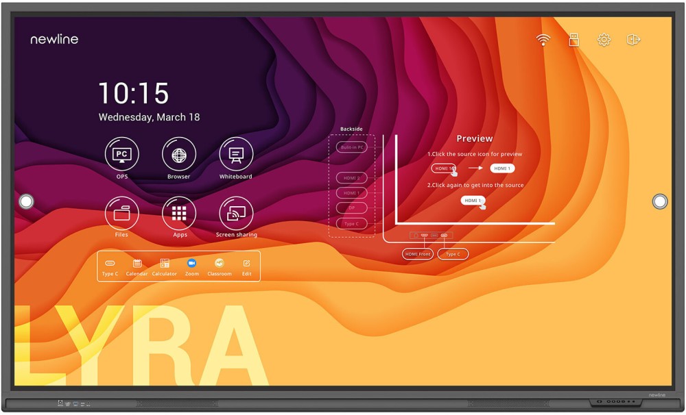   65" 4K Newline Lyra TT-6523QAS - 151.3 / 92.7 / 12.1 cm, 8 GB RAM, 128 GB, Android 13 - 