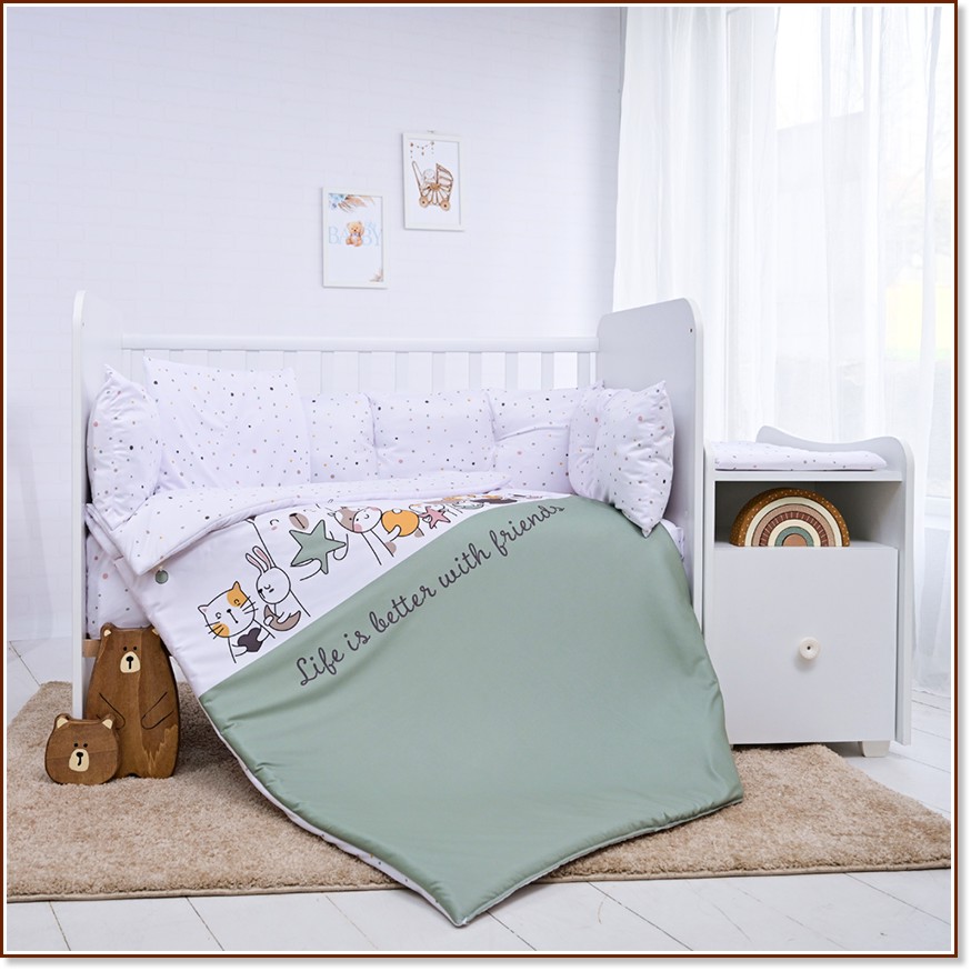 Бебешки двулицев спален комплект 5 части с обиколник Lorelli Trend Бебешки двулицев спален комплект 5 части с обиколник Lorelli Trend - За легла 62 x 110 cm, от серията Happy Friends - продукт