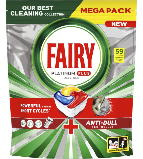 Таблетки за съдомиялна Fairy Platinum Plus Таблетки за съдомиялна Fairy Platinum Plus - 59 ÷ 125 броя, с аромат на лимон - продукт