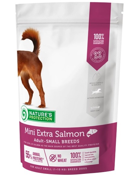Суха храна за кучета NATURE'S PROTECTION Mini Adult Суха храна за кучета NATURE'S PROTECTION Mini Adult - 0.5 ÷ 7.5 kg, със сьомга, за дребни и малки породи, над 1 година - храна