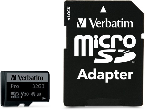 Micro SDHC   32 GB Verbatim Pro U3 - Class 10, UHS-I U3, V30,  SD  - 