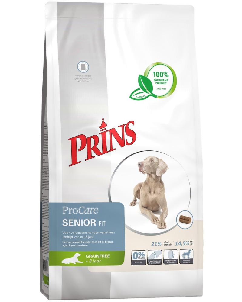 Натурална суха храна за кучета Prins Senior Fit Натурална суха храна за кучета Prins Senior Fit - 12 kg, от серията ProCare Grain Free, над 8 години - храна