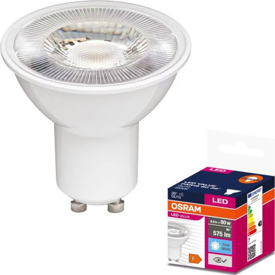 LED луничка Osram PAR16 80 840 GU10 6.9 W 4000K LED луничка Osram PAR16 80 840 GU10 6.9 W 4000K - 575 lm от серията Value Plast -
