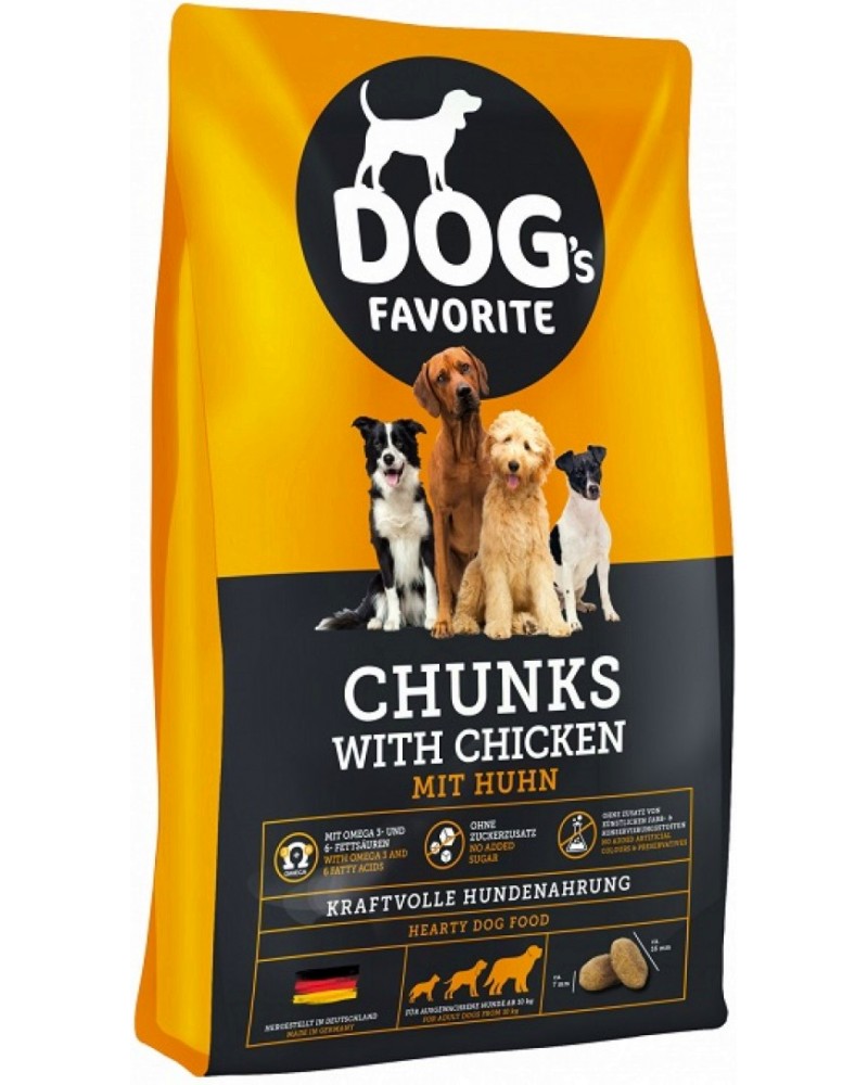 Суха храна за кучета Happy Dog DOG's Favorite Chunks Суха храна за кучета Happy Dog DOG's Favorite Chunks - 15 kg, с пилешко, за всички породи над 10 kg, в зряла възраст - храна