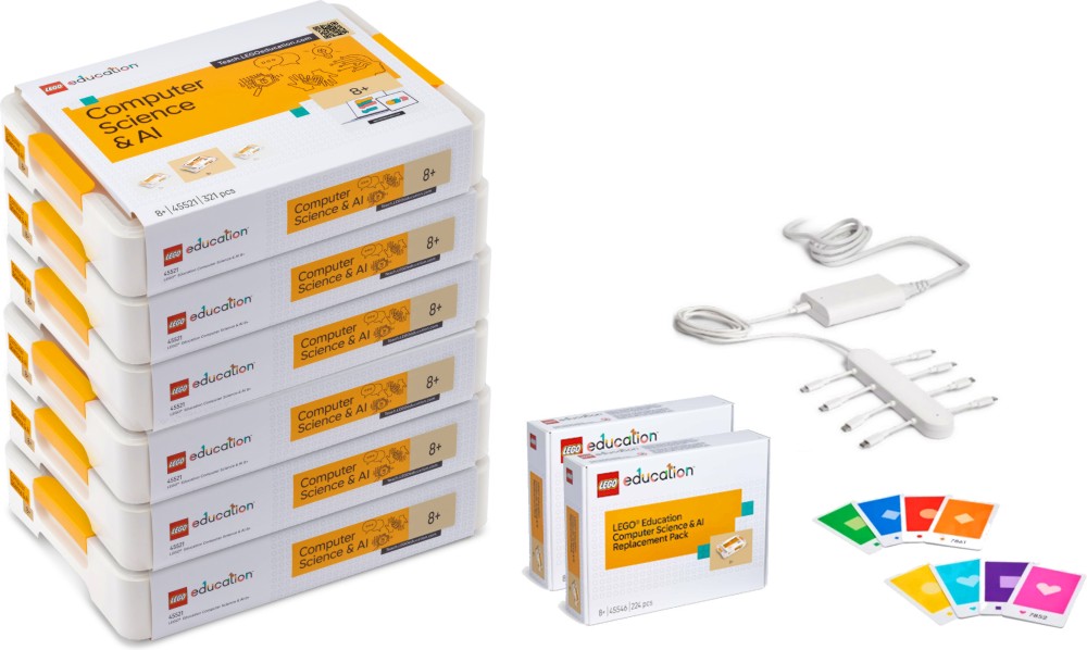 Пакет LEGO Education Computer Science & AI 8+ Пакет LEGO Education Computer Science & AI 8+ - 6 комплекта x 321 части, за 24 деца - образователен комплект