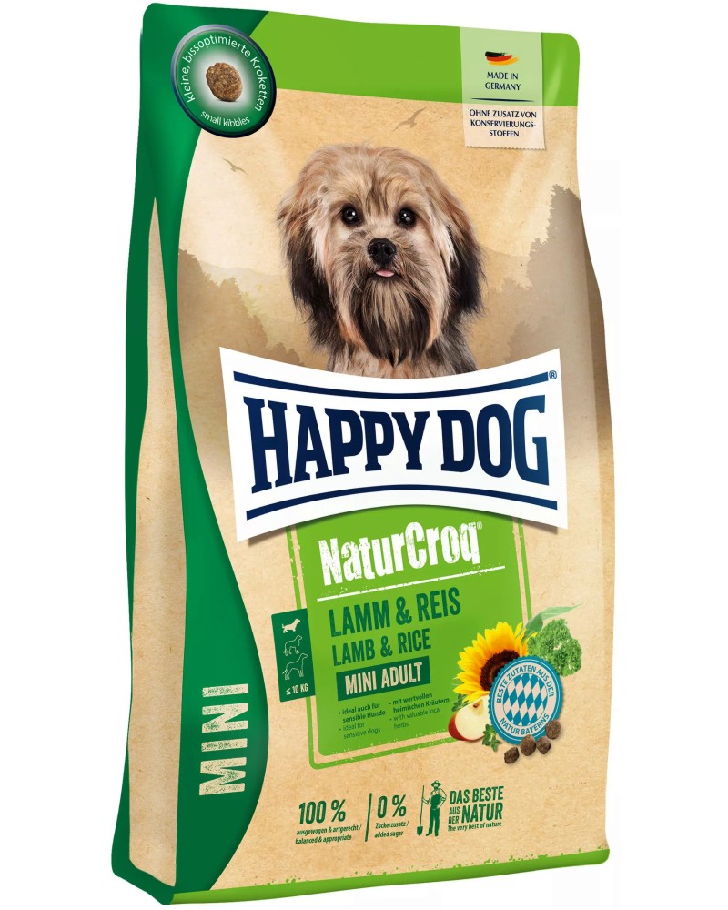 Суха храна за кучета с чувствително храносмилане Happy Dog Mini Adult Суха храна за кучета с чувствително храносмилане Happy Dog Mini Adult - 4 kg, с агнешко и ориз, от серията NaturCroq, в зряла възраст, до 10 kg - храна
