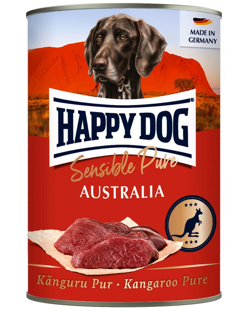 Консерва за кучета с чувствително храносмилане Happy Dog Australia Консерва за кучета с чувствително храносмилане Happy Dog Australia - 400 g, с кенгуру, от серията Sensible, в зряла възраст - храна