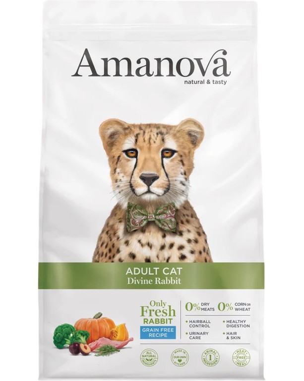 Натурална суха храна за котки Amanova Adult Натурална суха храна за котки Amanova Adult - 1.5 и 4 kg, със заешко, за над 1 година - храна