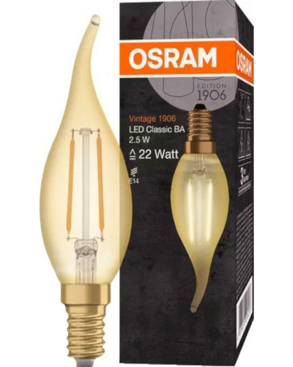 LED крушка Osram LED CL BA GOLD22 824 E14 2.5 W 2400K LED крушка Osram LED CL BA GOLD22 824 E14 2.5 W 2400K - 220 lm от серията Vintage 1906 -