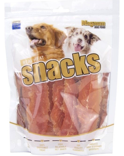 Лакомства за кучета Magnum Real Meat Snacks Лакомства за кучета Magnum Real Meat Snacks - 250 g, с пилешко - храна