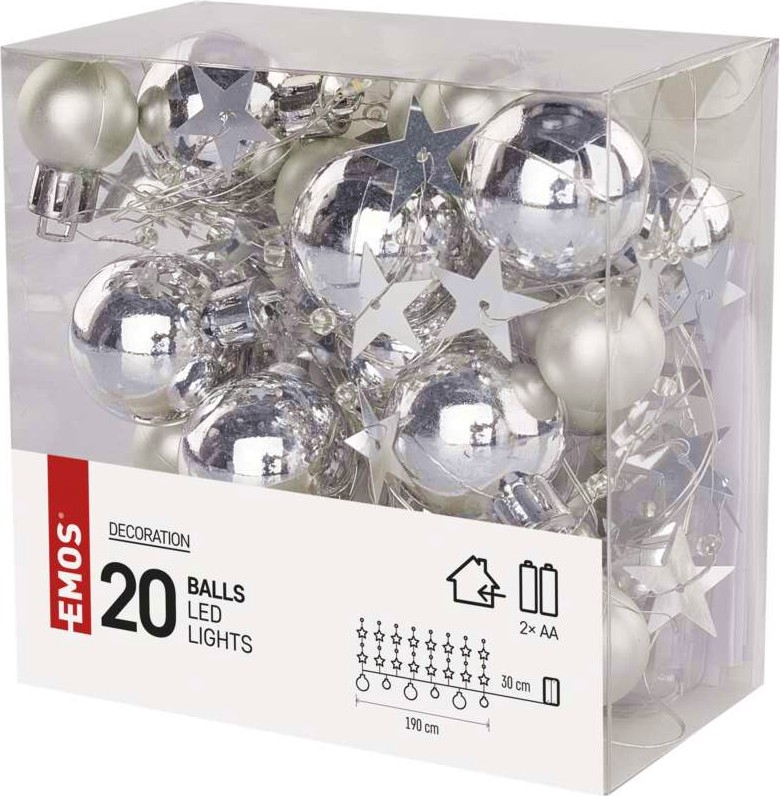 Коледна LED гирлянда с топчета Emos DCGW10 Коледна LED гирлянда с топчета Emos DCGW10 - 20 броя LED светлини с дължина 1.9 m -