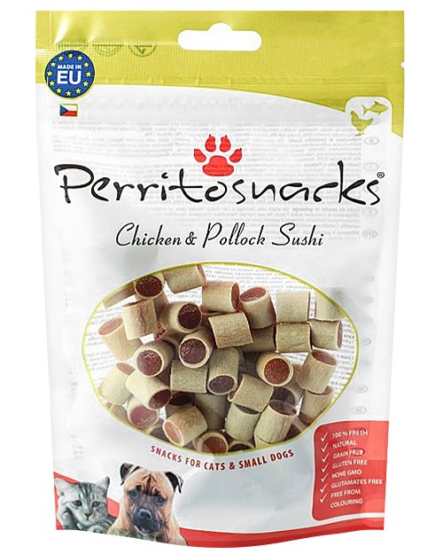 Лакомства за кучета и котки Perrito Sushi Лакомства за кучета и котки Perrito Sushi - 100 g, с пилешко и треска - храна