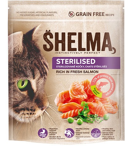 Суха храна за кастрирани котки SHELMA Sterilised Суха храна за кастрирани котки SHELMA Sterilised - 0.75 и 8 kg, със сьомга - храна