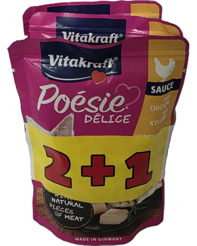 ������� �� ����� Vitakraft Delice - 2 + 1 ������� x 85 g, � ������� � ���, �� ������� Poesie - �����