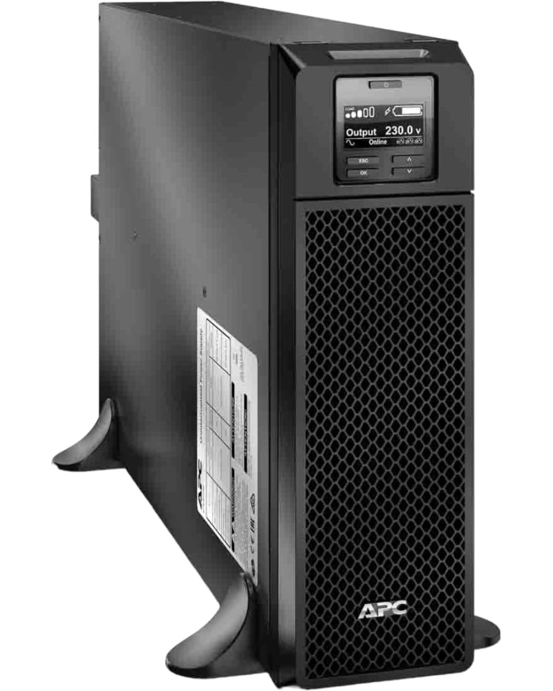 Непрекъсваемо токозахранващо устройство APC Smart-UPS SRT Непрекъсваемо токозахранващо устройство APC Smart-UPS SRT - 5000 VA, 4500 W, 6 x C13 изхода, 4 x C19 изхода, 2 x IEC Jumpers, USB, мрежова карта, SmartSlot, Double conversion online -