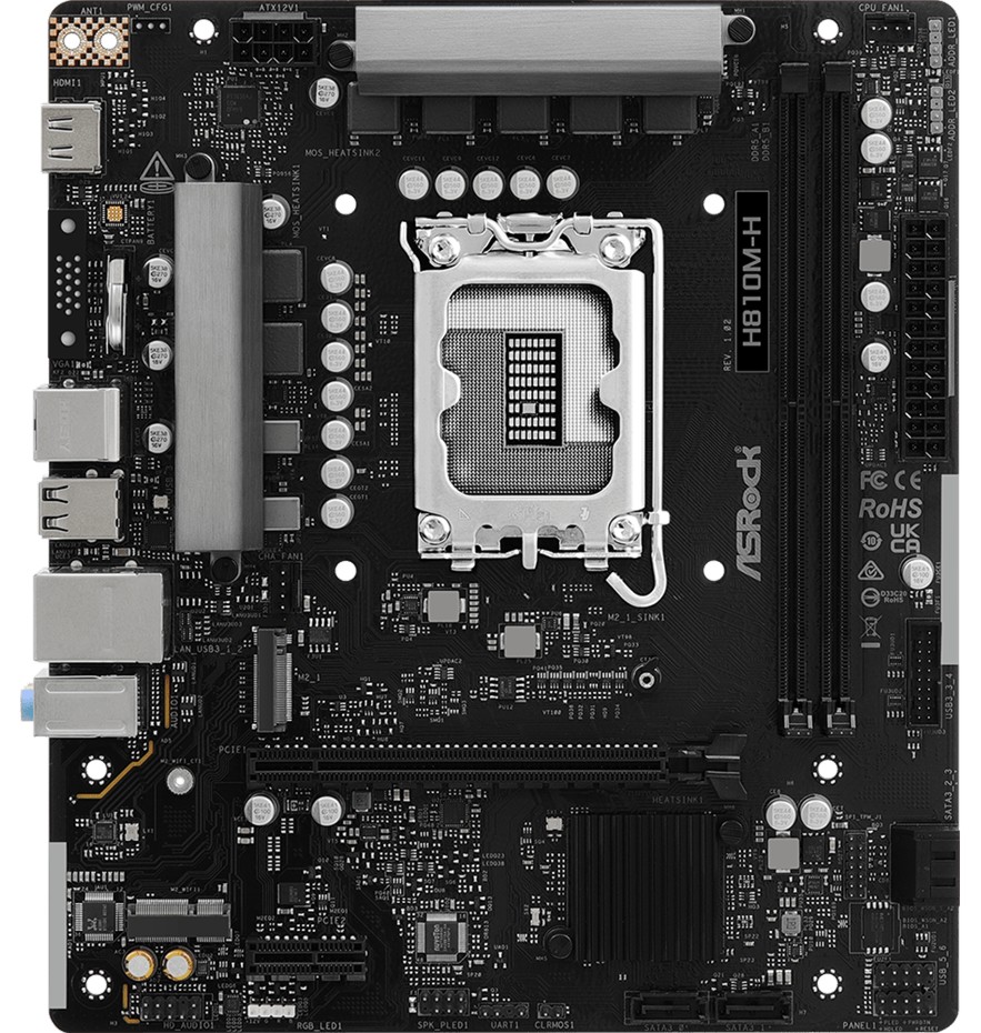 Дънна платка ASRock B810M-H Дънна платка ASRock B810M-H - LGA 1851, Intel B860, DDR5, Micro ATX -