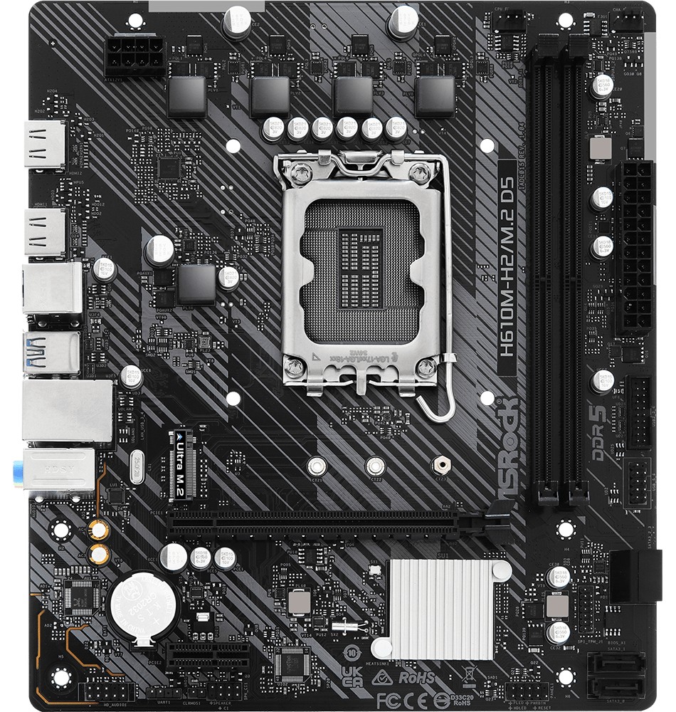 Дънна платка ASRock H610M-H2/M.2 D5 Дънна платка ASRock H610M-H2/M.2 D5 - LGA 1700, Intel H610, DDR5, Micro ATX -