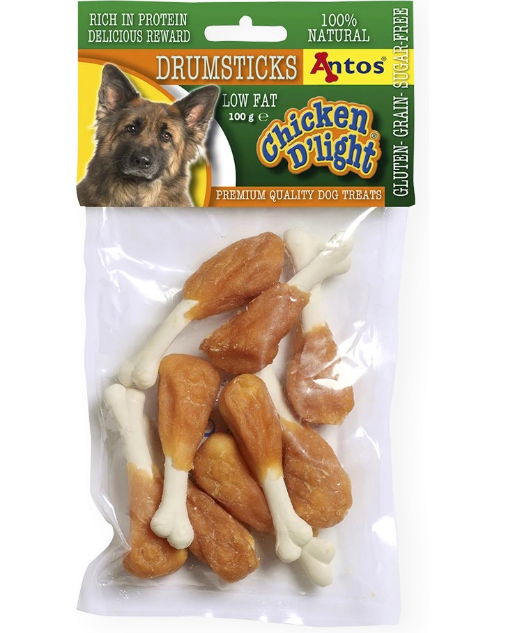 Натурални лакомства за кучета Antos Drumsticks Натурални лакомства за кучета Antos Drumsticks - 0.1 ÷ 1 kg, с пилешко, за дребни, малки, средни и големи породи, от серията D'light - храна