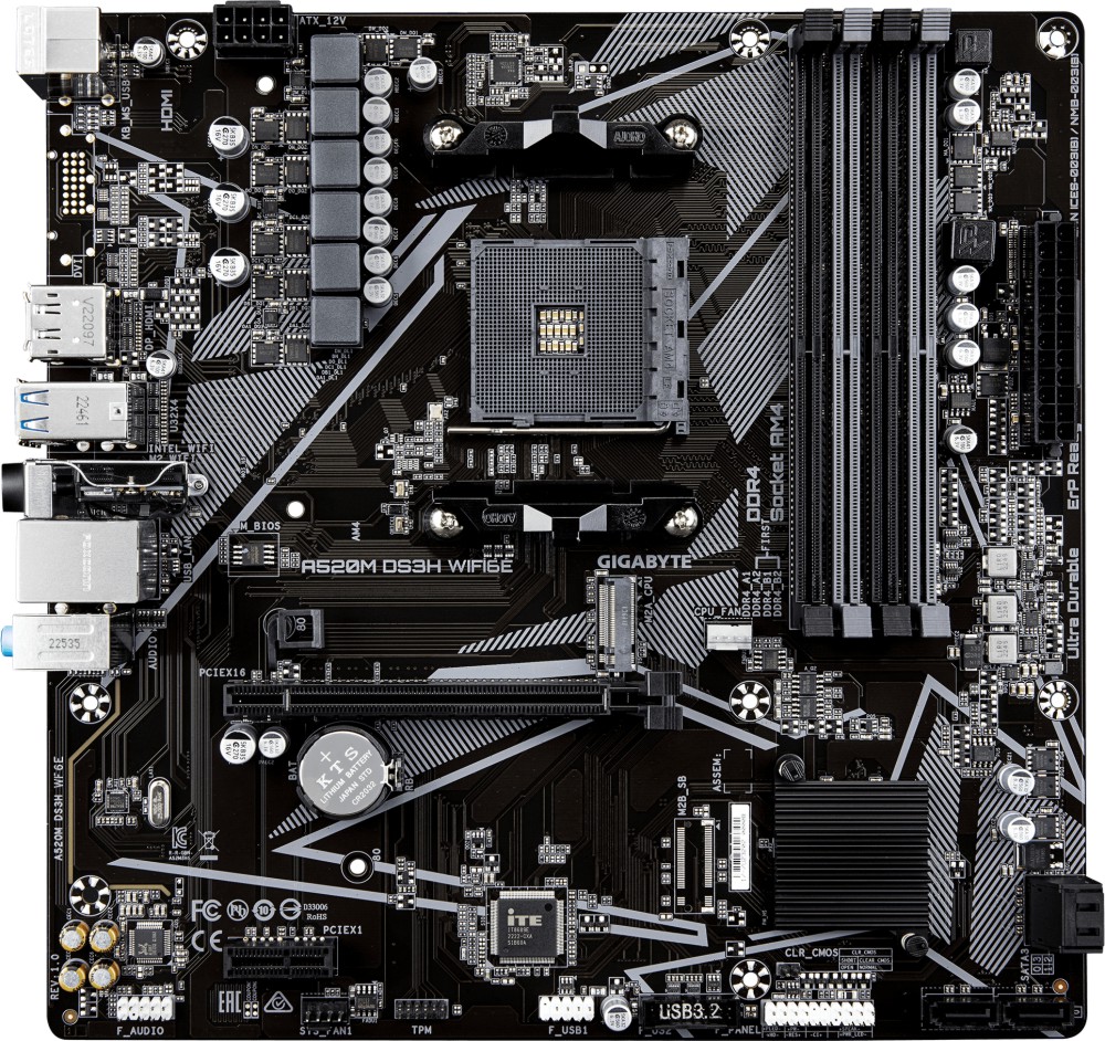 ����� ������ Gigabyte A520M DS3H WiFi 6E - AMD AM4, AMD A520, DDR4, Micro ATX - 