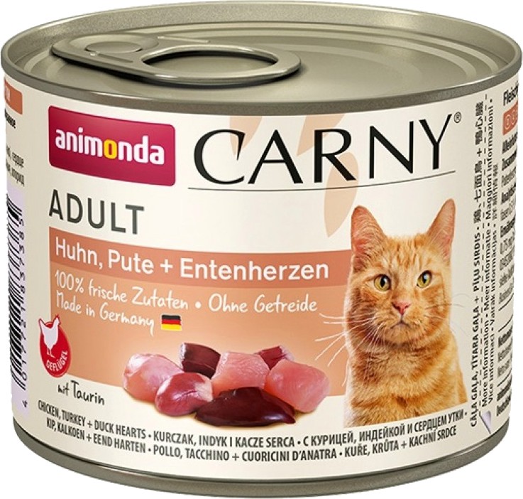 Консерва за котки Carny Adult Консерва за котки Carny Adult - 200 ÷ 6 x 400 g, с пилешко, пуешко и патешки сърца, от 1 до 6 години - храна