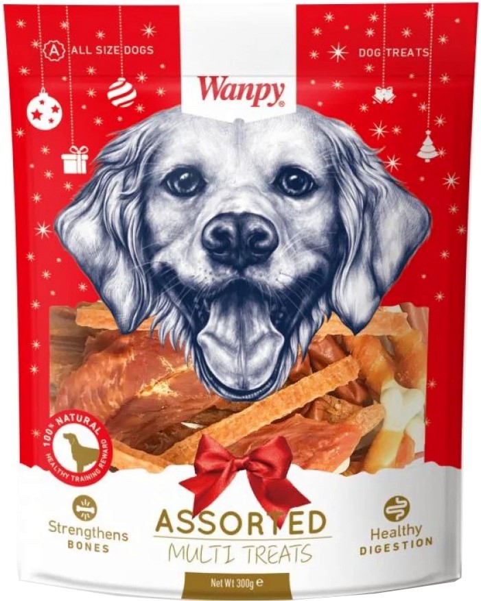 Лакомства за кучета Wanpy Christmas Assorted Multi Treats Лакомства за кучета Wanpy Christmas Assorted Multi Treats - 300 g, с пилешко, над 3 месеца - храна