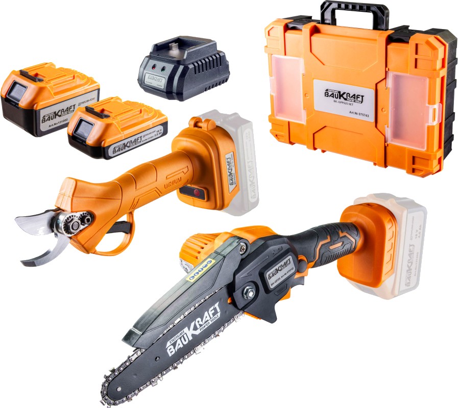 Комплект акумулаторна мини резачка и лозарска ножица 18V Baukraft BK-GPPS25 Комплект акумулаторна мини резачка и лозарска ножица 18V Baukraft BK-GPPS25 - С батерия и зарядно -